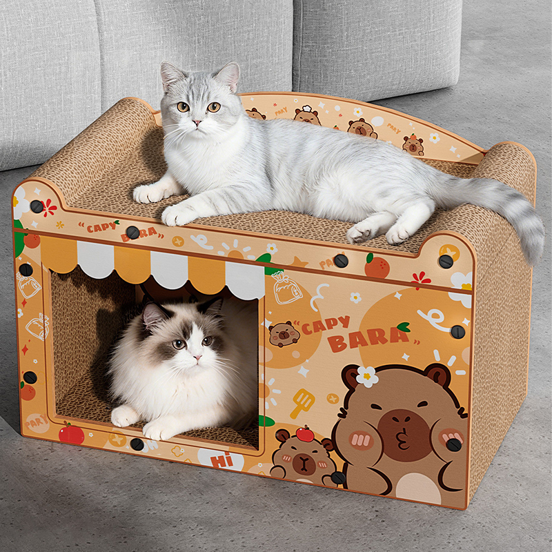 Integrated Cat Scratching Board and Cat Bed