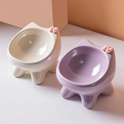 Large Diameter Bow Shaped Ceramic Cat Bowl