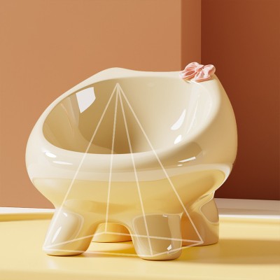 Large Diameter Bow Shaped Ceramic Cat Bowl