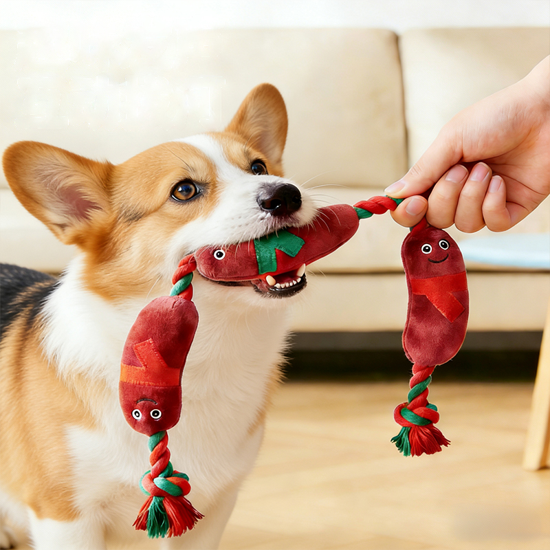 Squeaky Sausage Skewer Dog Toy