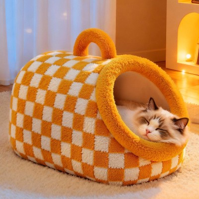 Color Blocked Checkered Handheld Cat Bed