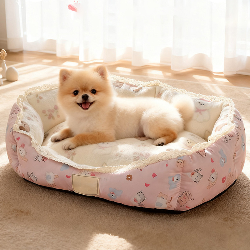 Lace Trimmed Fleece Lined Pet Bed