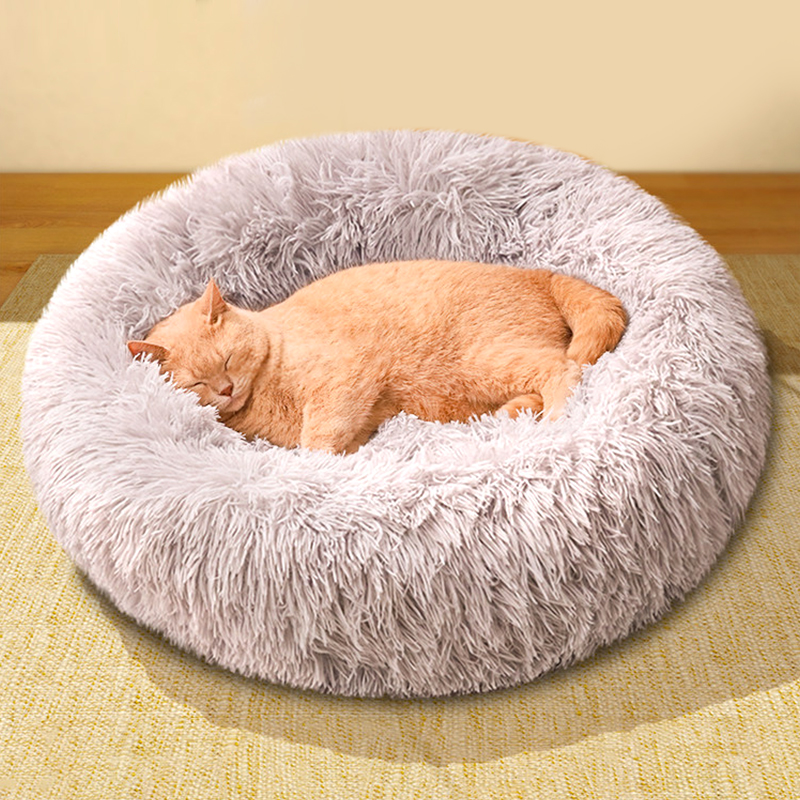 Winter Plush Round Cat Bed